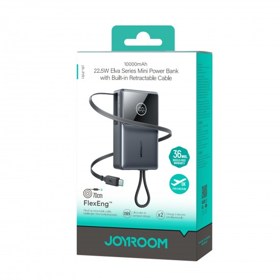 Power Bank Mobile Joyroom Mini 22.5W Retractable Cable 10000Mah JR-PR1 Black